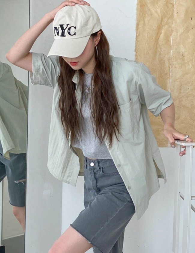 myclosetme-모노톤 반팔 셔츠 (3color)♡韓國女裝上衣