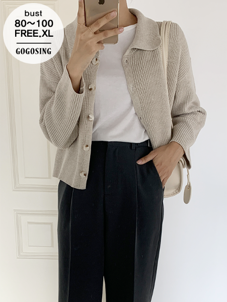 ggsing-[23일9시까지9%할인]카라 포인트 가디건 (7게이지4합,니트,가둘레)♡韓國女裝外套